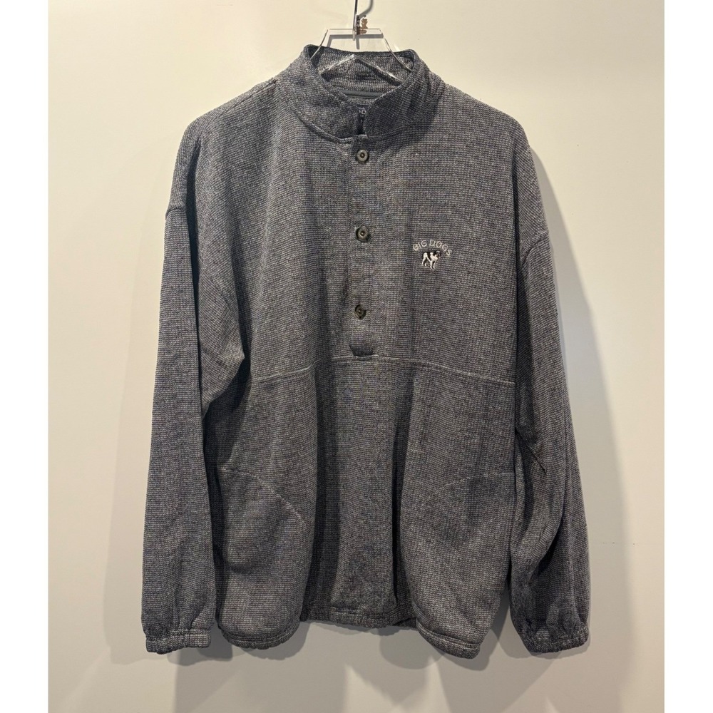 Big Dogs Gray Heather Mock Neck Placket Fleece Pullover Sweatshirt Men's Large